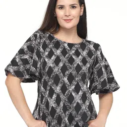 DEGE Black Print Crepe Top-image-95
