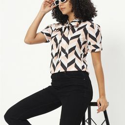 CHARMGAL Geometric Printed Tie-Up Neck Top-10