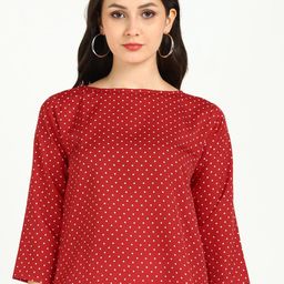 VAHSON Polka Dot Printed Boat Neck Top-picture-56