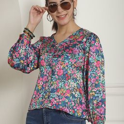 Indian Needle Floral Printed Satin Top-image-82