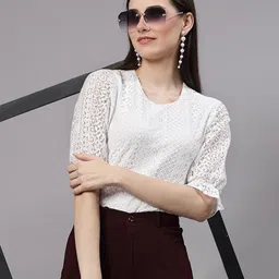 Style Quotient White Puff Sleeves Laced Top-image-16