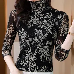 JC Mode Floral Printed High Neck Long Sleeves Top-23