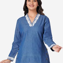 SUMAVI-FASHION Embroidered Organic Cotton Denim Top-picture-24