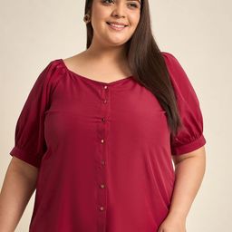 Sztori Plus Size Shirt Collar Puff Sleeve Crepe Top-image-63