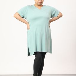 CUPID Plus Size Mandarin Collar Short Sleeves Cotton Longline Top-40