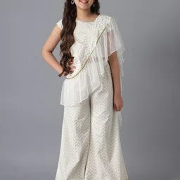 AURELIA Girls White Printed Top with Palazzos & With Dupatta-image-65