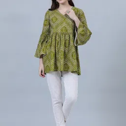 SHOOLIN Ethnic Motifs Printed Bell Sleeves Angrakh Longline Top-image-12