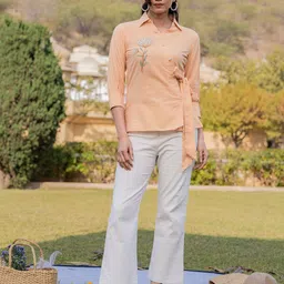 BAESD Women Checked Shirt Collar Pure Cotton Top-image-52
