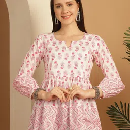 KALINI Floral Print Ethnic Cotton Empire Longline Top-image-87