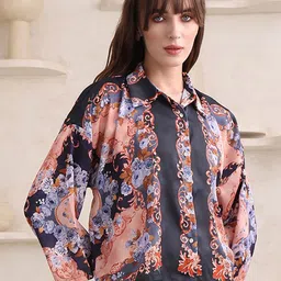 OBSHIVKA Floral Printed Satin Shirt Style Top-image-68