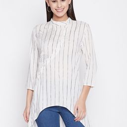 Ruhaans Striped Mandarin Collar Shirt Style Top-image-24