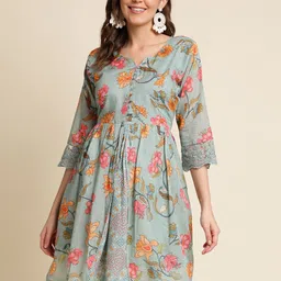 Ishin Tie-Up Floral Printed Cotton Kurti-picture-11