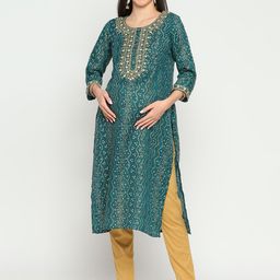 Mom For Sure by Ketki Dalal Bandhani Printed Mirror Work Cotton Maternity Kurta-image-19