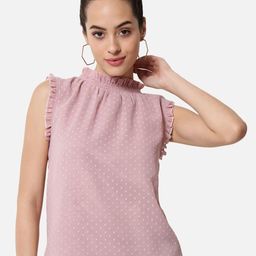 BAESD Self Design High Neck Sleeveless Ruffles Detail Georgette Top-4