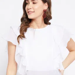 Bitterlime Flutter Sleeve Georgette Top image 1