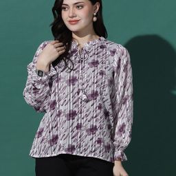 FASHION DREAM Floral Printed Tie-Up Neck Georgette Top-picture-49
