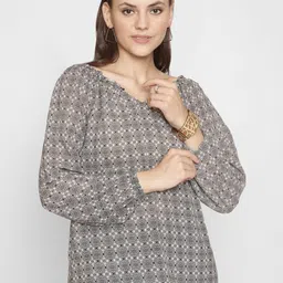 250 DESIGNS Geometric Print Tie-Up Neck Georgette Top-picture-55