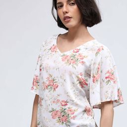 IDK White Floral Print Georgette Top-image-39