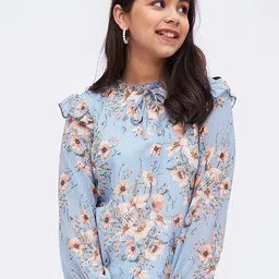luyk Girls High Neck Floral Printed Georgette Top-image-4