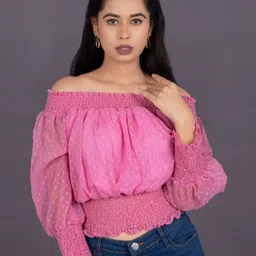 La Aimee Floral Off-Shoulder Georgette Top-image-38