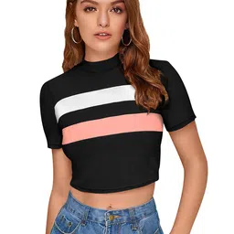 Sitanjali Horizontal Striped High Neck Fitted Crop Top-picture-18
