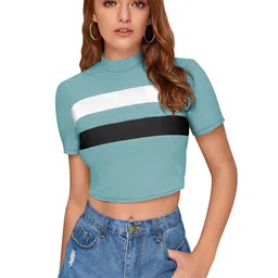 Sitanjali Horizontal Striped High Neck Fitted Crop Top-picture-17
