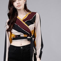 Tokyo Talkies Women Mustard Striped Wrap Top-image-39