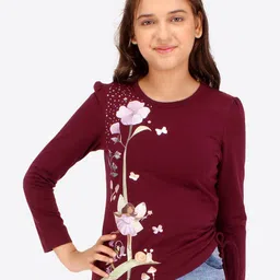 CUTECUMBER Girls Floral Printed Round Neck Tie-Ups Regular Top-image-8