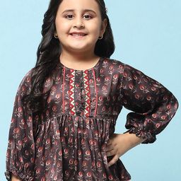 Biba Ethnic Motifs Printed puff Sleeves Gathered Cinched Waist Top-image-42