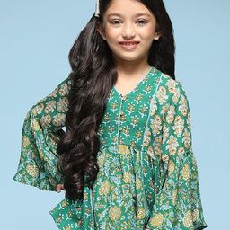 Biba Girls Floral Printed V-Neck Bell Sleeves Top-image-50