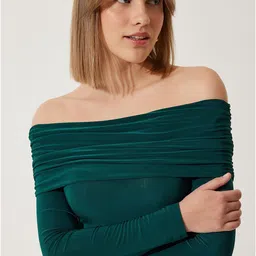 Happiness istanbul Off-Shoulder Solid Bardot Top-image-58