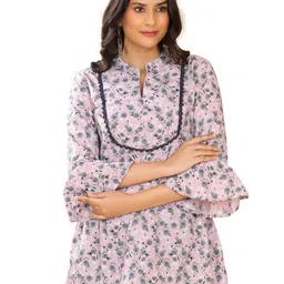BAESD Mandarin Collar Floral Print Cotton Top-image-25