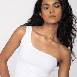Bonkers Corner White One Shoulder Cotton Ribbed Tank Top-image-9