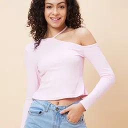 Globus One Shoulder Pure Cotton Crop Top-image-67