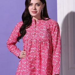 FASHION DREAM Floral Printed Mandarin Collar Cotton Top-image-15
