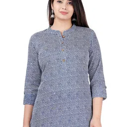 BAESD Geometric Printed Mandarin Collar Cotton Top-image-87