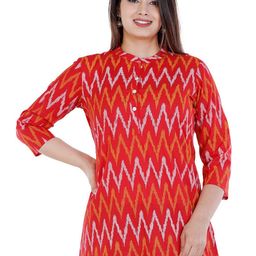 SIDDHANAM Geometric Print Mandarin Collar Longline Cotton Top-41