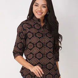 Vastraa Fusion Ethnic Motifs Printed Mandarin Collar Cotton Shirt Style Top-image-69