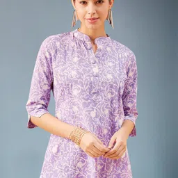 DressBerry Printed Mandarin Collar Cotton Top-image-52