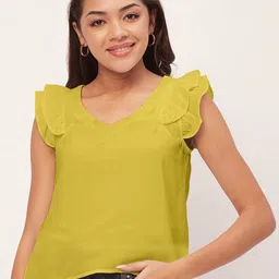 Moomaya V-Neck Flutter Sleeves Top-picture-18