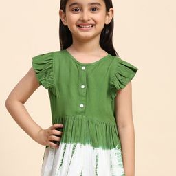 Maaesa Girls Tie & Dye Round Neck Flutter Sleeve Gathered Empire Top-picture-53