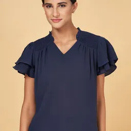 Annabelle by Pantaloons V-Neck Smocked Flutter Sleeve Top-image-59