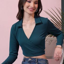 Basics By Tokyo Talkies Long Sleeves Shirt Collar Wrap Crop Top-image-24