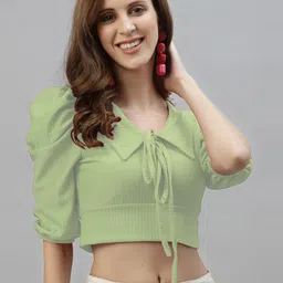 Selvia Lime Green Regular Crop Top With Tie-Ups-image-39