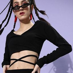 Athena Black V-Neck Tie-Up Wrap Crop Top-image-65