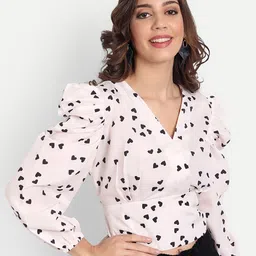 Masakali Co Women Pink Print Georgette Wrap Crop Top-picture-44