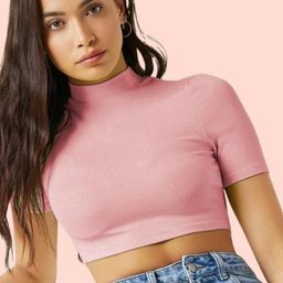 Dream Beauty Fashion Women Peach-Coloured High Neck Fitted Crop Top-picture-45