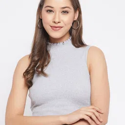 LE BOURGEOIS Grey Slim Fit Casual Crop Top-image-72