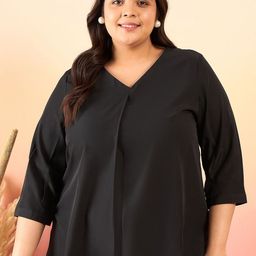 Sztori  Plus Size Cuffed Sleeves Gathered or Pleated Crepe Top-picture-2