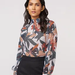 NOT SO PINK Women Off White Tropical Print Tropical Top-picture-48